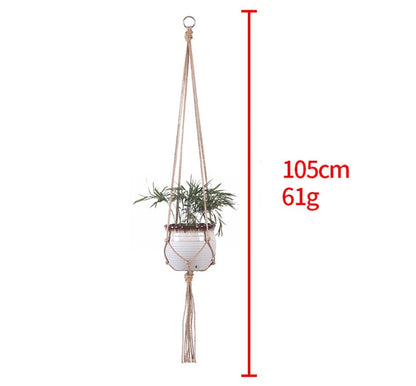 Hand-Woven Cotton Rope Plant Hanger, Beige
