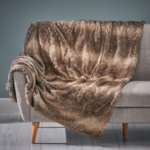 Faux Fur Throw Blanket, 50 x 60 in, Brown Striped