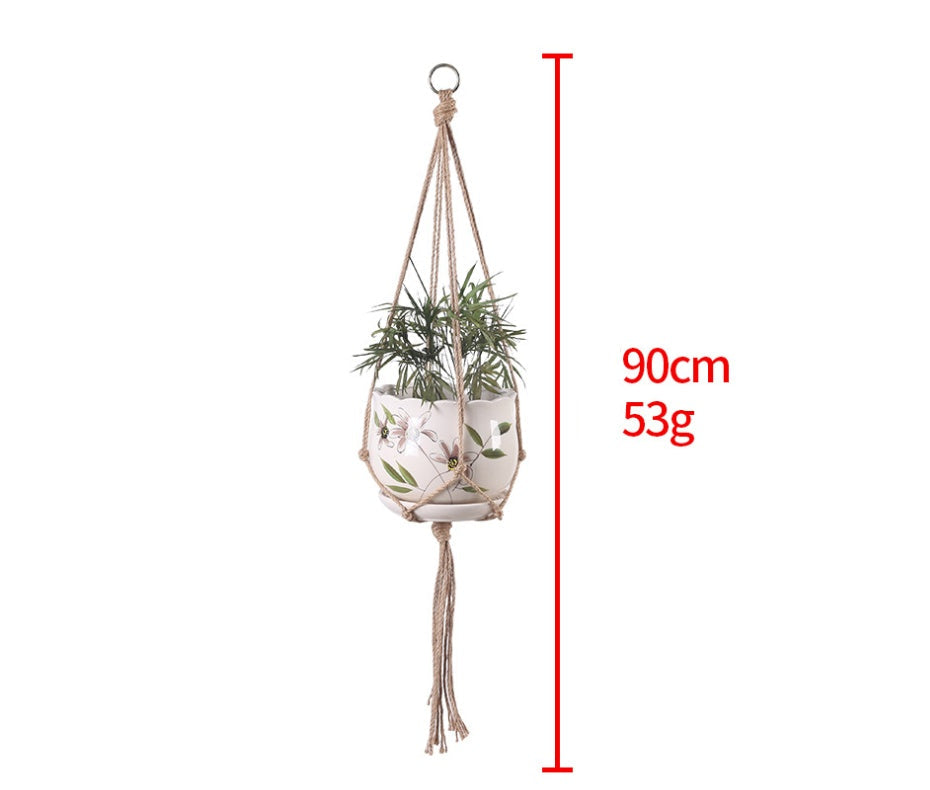 Hand-Woven Cotton Rope Plant Hanger, Beige