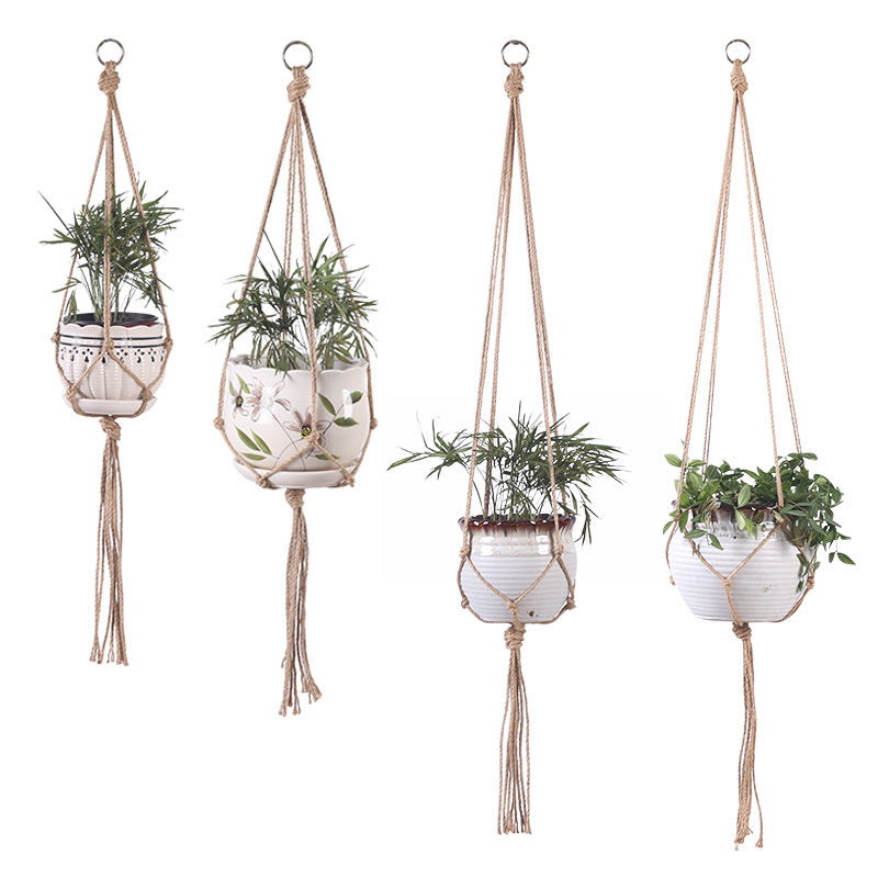Hand-Woven Cotton Rope Plant Hanger, Beige