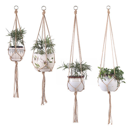 Hand-Woven Cotton Rope Plant Hanger, Beige