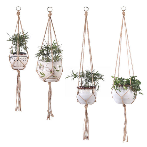 Hand-Woven Cotton Rope Plant Hanger, Beige