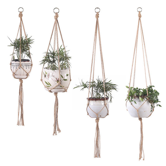 Hand-Woven Cotton Rope Plant Hanger, Beige