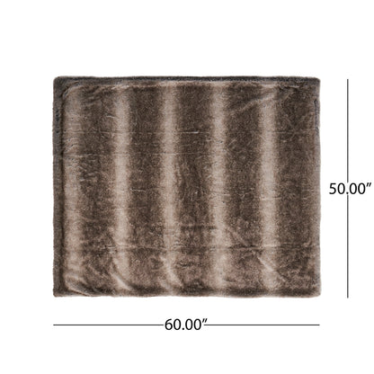 Faux Fur Throw Blanket, 50 x 60 in, Brown Striped