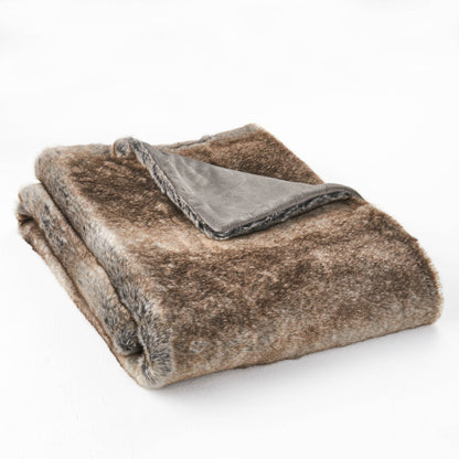 Faux Fur Throw Blanket, 50 x 60 in, Brown Striped