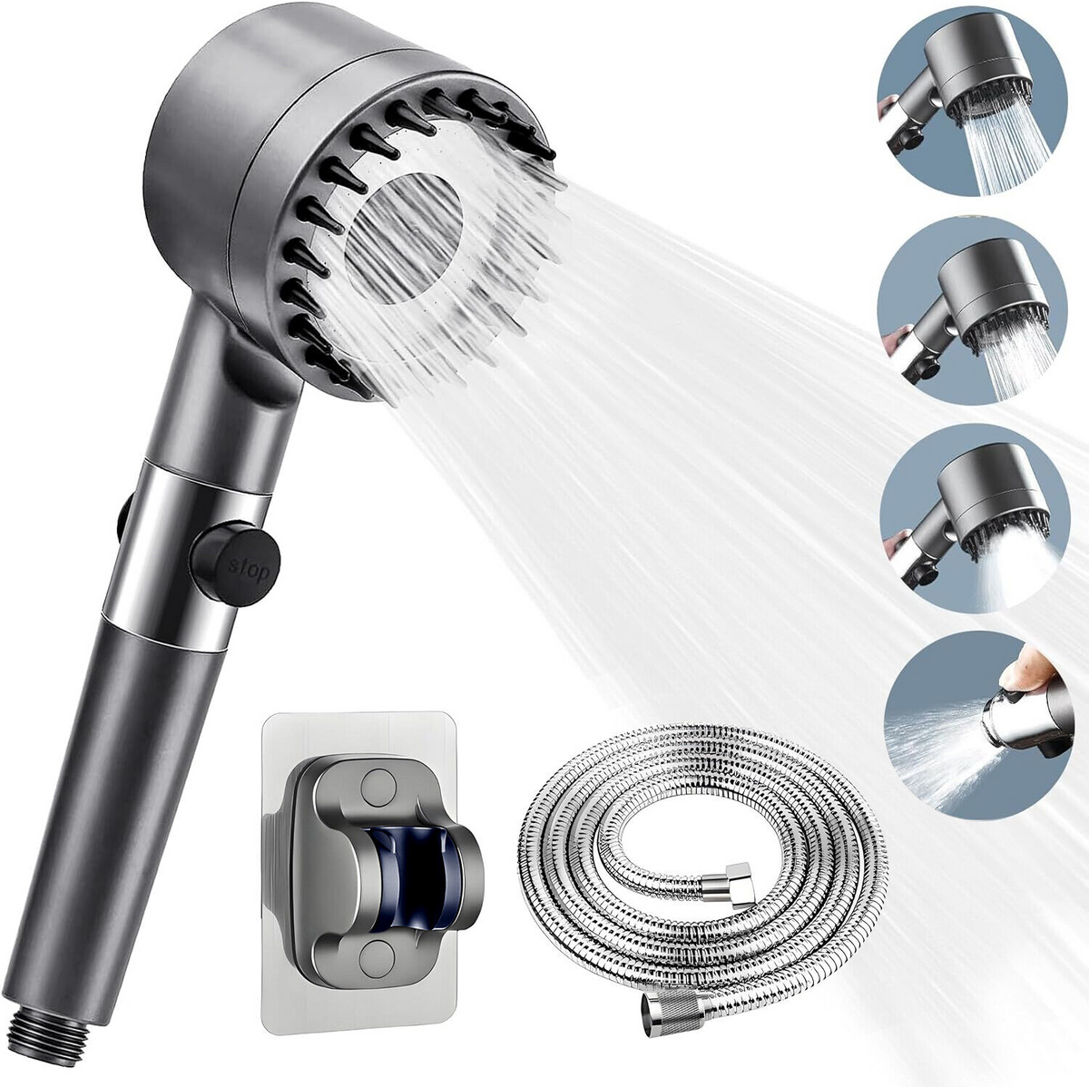 3-Mode Massage Shower Head with Filter and Pause Button